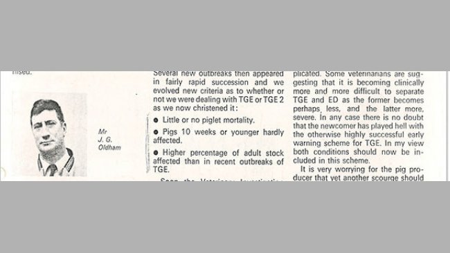 W roku 1971 lekarz weterynarii (Oldham) napisał w brytyjskim czasopiśmie "Pig farming supplement" krótki artykuł zatytułowany "Jak to wszystko się zaczęło". 