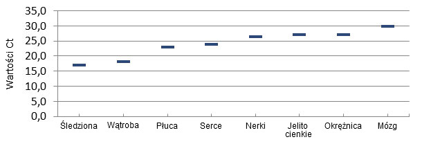 Distribution of the virus by quantitative PCR in tissues of ETNL-affected piglets