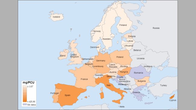 Wykres 2. Sprzedaż antybiotyków dla celów produkcji zwierzęcej w 2013 r. Źródło: "Sprzedaż weterynaryjnych środków przeciwdrobnoustrojowych w 26 krajach UE / EOG w 2013 r. Piąte sprawozdanie ESVAC"