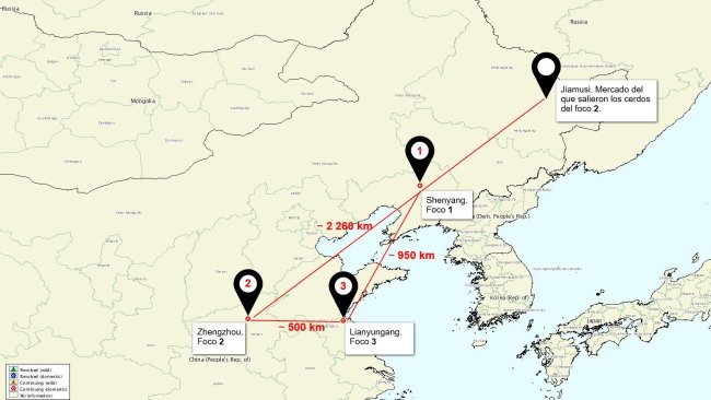 Location map of the ASF outbreaks in China