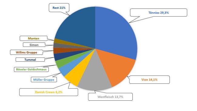 Market share of the 10 main pig abattoirs in Germany in 2018. Source: ISN.
