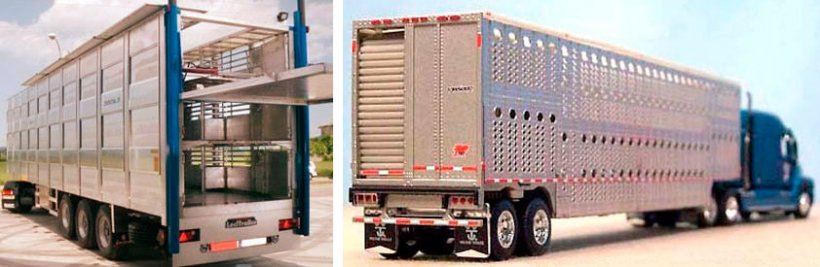 Rys. 3. Ciężar&oacute;wka do przewozu świń w Europie. Źr&oacute;dło: NEWNION i Rys. 4. Ciężar&oacute;wka do przewozu świń w w Ameryce Płn. Źr&oacute;dło: Illinois Truck Enforcement Association

