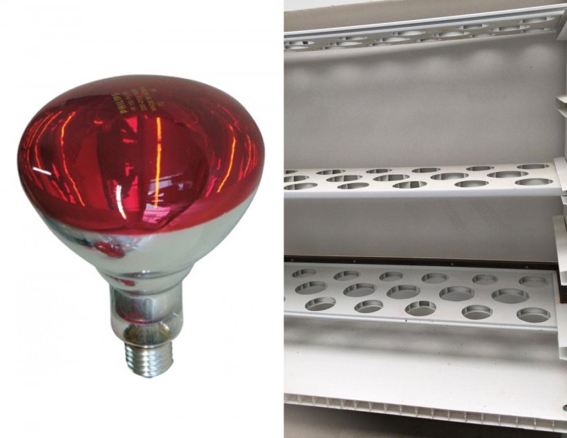 Zdjęcie 3: Po lewej: Żar&oacute;wki na podczerwień kosztują około 9 euro/sztuka (https://www.pig333.com/shop/infrared-lamps-and-protectors_44/). Po prawej: inny projekt w&oacute;zka- ten ma trzy poziomy.

