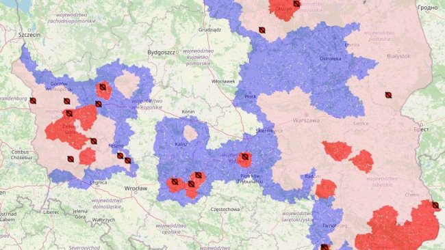 Ogniska ASF w 2021r.