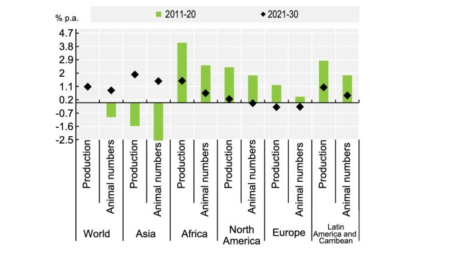 Produkcja wieprzowiny i pogłowie. Źródło: OECD/FAO (2021), „OECD-FAO Agricultural Outlook”, OECD Agriculture Statistics (baza danych), http://dx.doi.org/10.1787/agr-outl-dataen.