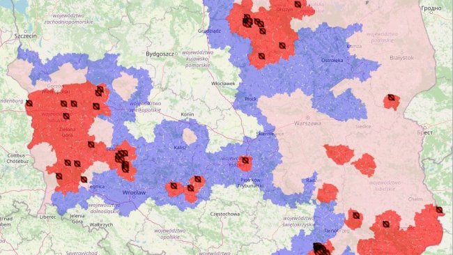 Ogniska ASF w 2021r.