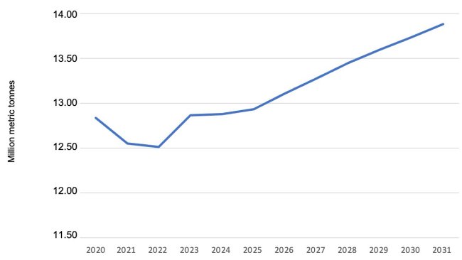 Przewidywana produkcja wieprzowiny w USA. Dane USDA.