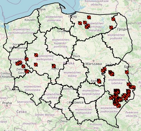 Ogniska ASF w poszczególnych latach 1