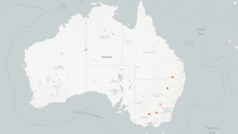 Outbreaks of Japanese encephalitis virus in south eastern Australia. &copy;OpenStreetMap contributors
