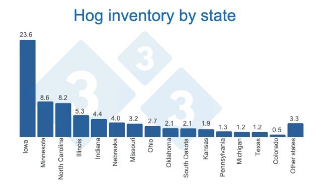 Źródło: Quarterly Hogs and Pigs (Dec 2022) - USDA, National Agricultural Statistics Service. Liczby podane w milionach sztuk