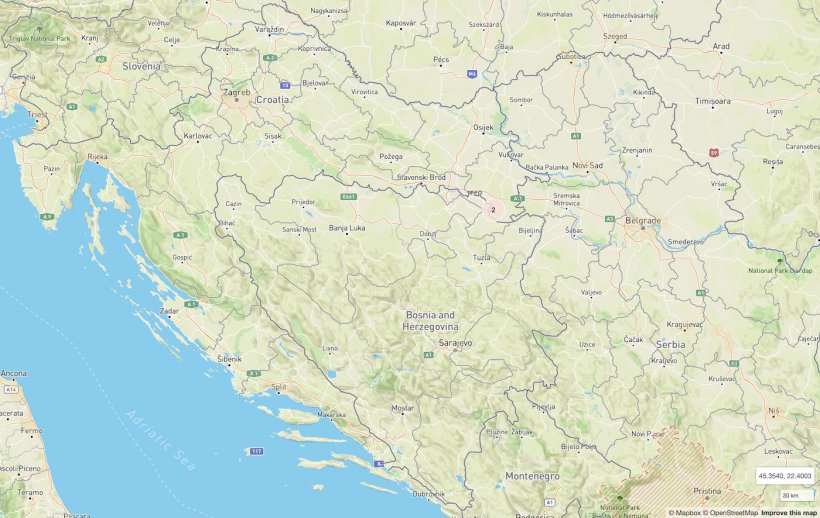 Mapa lokalizacji pierwszych ognisk ASF w Chorwacji
