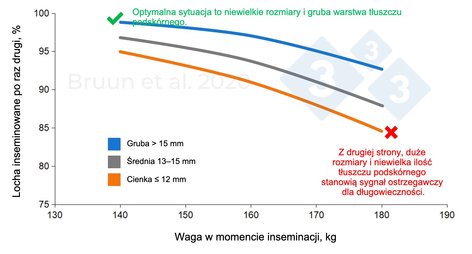 <p>Związek między masą ciała i grubością słoniny u loszki podczas pierwszego krycia a jej p&oacute;źniejszym życiem produkcyjnym i długością życia. Bruun et al. (2020): Raport z badań nr 1206, SEGES Innovation</p>
